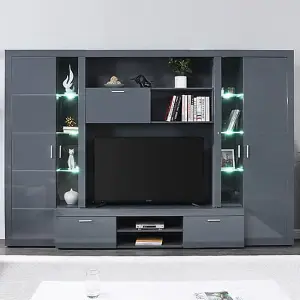 Roma Entertainment Unit Grey With High Gloss Fronts And LED