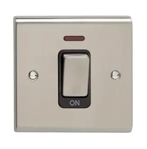 Deta SD1300PSSB Double Pole Switch with Neon 50 Amp 1 Gang (Stainless Steel / Black Inserts)