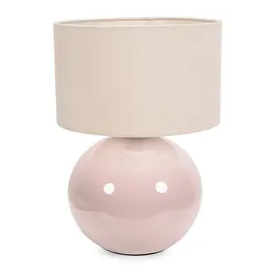 ValueLights Bosco Stone Natural Ceramic Table Lamp with Natural Drum Shade - LED Bulb Included