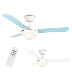 ValueLights 42" Duck Egg Blue Reversible Blade Ceiling Fan With Frosted Shade And Remote Control