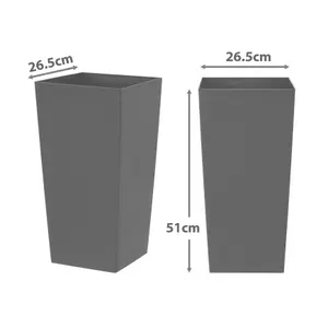 simpa 27L Large Square Milano Grande Planter Pot - GREY Set of 2 Pots - 51cm (H) x 26.5cm (W) x 26.5cm (D)