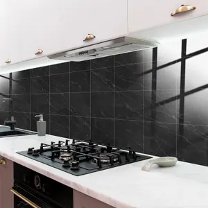 Glossy Marble Tile Stickers Thick Backsplash 24pcs 15cm(6") -Dark Grey