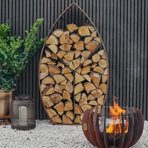 Leaf Arch Sculptural Log Storage Natural Rust H125cm W71cm