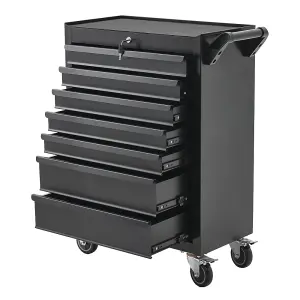 Black Lockable 7 Drawers Heavy Duty Metal Workshop Tool Trolley Rolling Cabinet