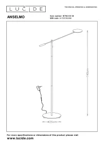 Lucide Anselmo Modern Floor Reading Lamp 25cm - LED Dim. - 1x9W 3000K - Black