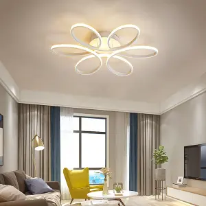 Modern 6 Curved Shape White Acrylic Petal LED Semi Ceiling Light Fixture 58cm, Dimmable