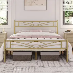 Yaheetech Antique Gold 5ft King Metal Bed Frame with Cloud-inspired Design Headboard and Footboard