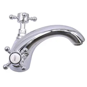 Rinse Bathrooms Traditional Victorian Monobloc Basin Mixer Tap Vintage Chrome Dual Cross Handle Bathroom Faucet