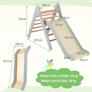 Costway 2-in-1 Triangle Climbing Set Wooden Indoor Outdoor Climbing Toy for Kids 3+