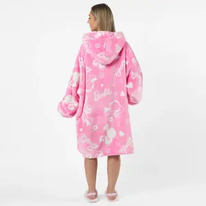 Barbie Hoodie Blanket Oversized Fleece Throw Jumper Sweatshirt, Pink - Large