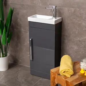 Novela 400mm Floorstanding Cloakroom Vanity Unit in Anthracite Gloss