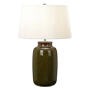 Table Lamp Olive Green Ivory Tapered Cylinder Shade Polished Nickel LED E27 60W