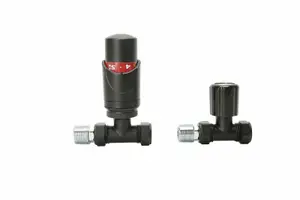 Thermostatic Straight Radiator Valve & Modern Lock Shield Valve - Majestic Black by MCC