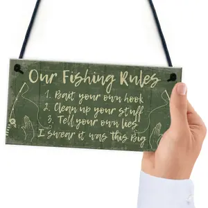 Red Ocean Funny Fishing Gift Fishing Rules Sign Garden Shed Man Cave Plaque Gift For Grandad Dad Son