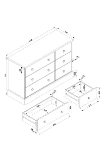 3+3 drawer wide chest, Antique waxed, Cotswold collection