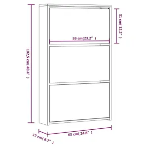 Berkfield Shoe Cabinet with Mirror 3-Layer Smoked Oak 63x17x102.5 cm