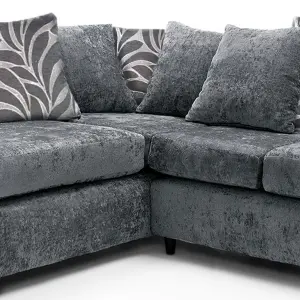 Zina Grey Chenille L Shaped 3 to 4 Seater Corner Sofa Scatter Back - Left Hand Facing