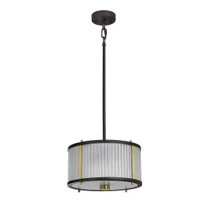 Elstead Corona Cylindrical 2 Light Pendant, Museum Bronze, Frosted Glass