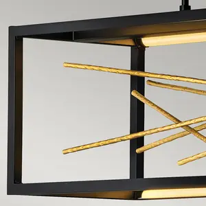 Luminosa Hinkley Styx Integrated LED Bar Pendant Ceiling Light Black & Golded Gold, 3000K