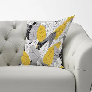 Yellow Grey Feather Leaves Cushions 60cm x 60cm