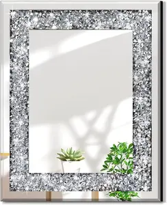 DEENZ 60x80cm Sparkling Decorative Wall Mirror Silver Crystal Crush Diamond