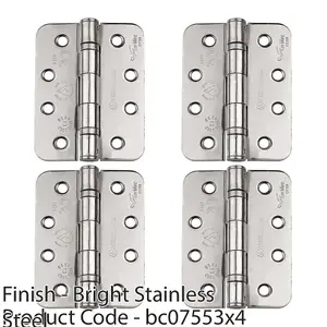 4 PACK - PAIR Grade 13 Heavy Duty Ball Bearing Hinge - RADIUS 102 x 76mm Bright Steel