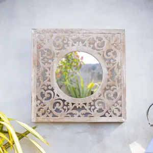 La Hacienda Aston & Wold Antique White Square Framed Garden mirror 600mm x 600mm