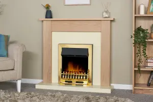 Adam Southwold Fireplace in Oak & Cream with Blenheim Electric Fire in Brass, 43 Inch