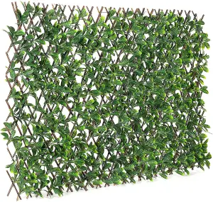 Expandable Faux Laurel Leaf Screening Privacy Fence Artificial Hedge on Trellis 2m x 1m