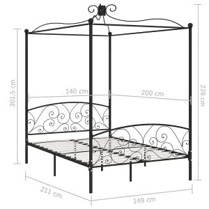 Berkfield Canopy Bed Frame Black Metal 140x200 cm