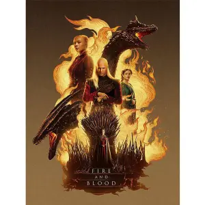 House Of The Dragon Fire And Blood Canvas Print Yellow/Brown (80cm x 60cm)