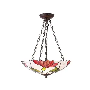 Luminosa Botanica 3 Light Inverted Ceiling Pendant Dark Bronze, Tiffany glass, E27