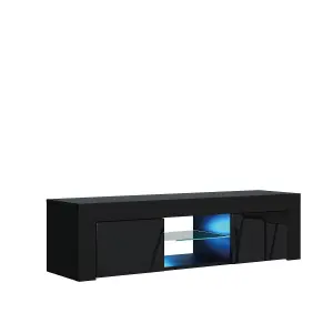 Loom TV Unit 130cm Black with High Gloss Doors and LED Lighting - Creative Furniture