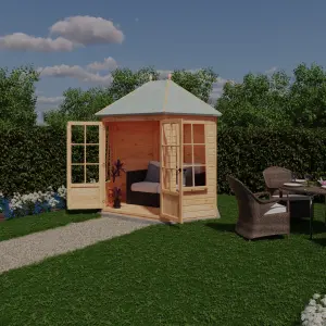 Windermere Hexagonal Summerhouse with Double Doors and 2 opening windows