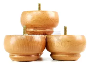 Wooden Leg Sofa Feet 55mm High Oak Set of 4 Replacement Turned Bun Feet M8 PKC903