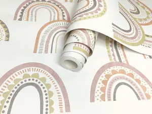 Boho Rainbow Blush/Orange Children's Wallpaper