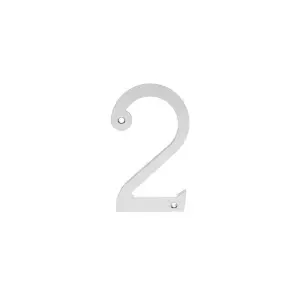 Satin Chrome Door Number 2 - 75mm Height 4mm Depth House Numeral Plaque