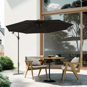 3M Outdoor Black Cantilever Crank Tilt Swivel Banana Umbrella Sunshade with Cross Base