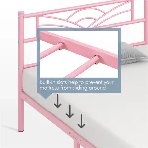 Yaheetech Pink 3ft Single Metal Bed Frame with Cloud-inspired Design Headboard and Footboard