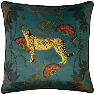 Paoletti Tropical Cheetah Velvet Piped Feather Rich Cushion