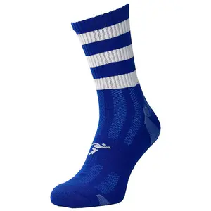 ADULT Size 7-11 Hooped Stripe Football Crew Socks ROYAL BLUE/WHITE Training