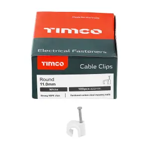 Timco - Round Cable Clips - White (Size To fit 11.0mm - 100 Pieces)