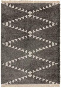 Charcoal Geometric Shaggy Kilim Luxurious Modern Moroccan Rug For Dining Room Bedroom & Living Room-120cm X 170cm