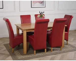 Oslo 150 x 90 cm Medium Oak Dining Table and 6 Chairs Dining Set with Montana Burgundy Leather Chairs