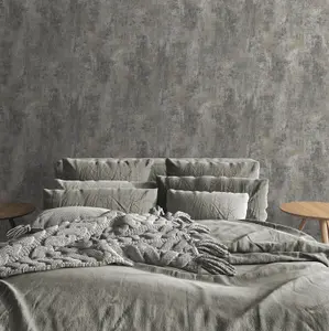 Plain Charcoal Grey Distressed Stone Concrete Effect Cove Texture Wallpaper