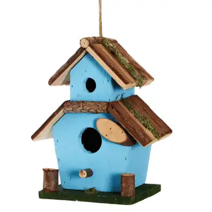 Blue Two Tier Bird House Decorative Garden Bird Nesting Birdbox Handmade Garden Rustic Birdwatching Gift Idea