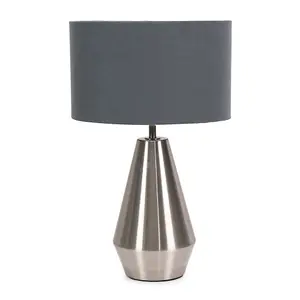 ValueLights Jax Silver Metal Touch Dimmer Table Lamp with Charcoal Grey Drum Shade