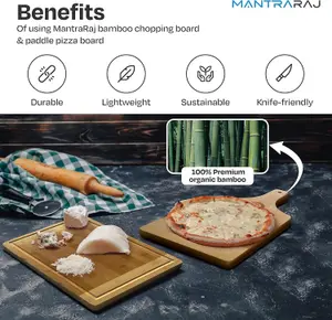 MantraRaj Bamboo Chopping Board and Paddle Pizza Board Large Multi-Purpose Bamboo Cutting Board