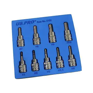 US PRO Tools 9PC 3/8" DR Hex Allen Bit Sockets 48mm Long 3 - 10mm 2152