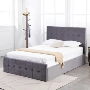 Ottoman Bed 4ft6 Grey Velvet Double Bed Frame Storage Gas Milano Side Lift Bed